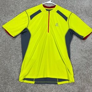 Salomon‎ Shirt Mens Large Yellow Short Sleeve 1/4 Zip ActiLite Running Cycling